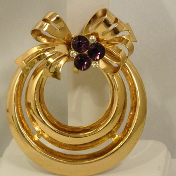 Vtg RARE CORO Adolph Katz 1948 Rhinestone 2 Circle Bow Pendant Necklace Book Pc - Costume Jewelry