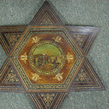 Folding Table Octagon to Star Walnut with Mural French? Italian?