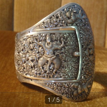 Silver french Indochina repousse cuff bracelet. - Fine Jewelry