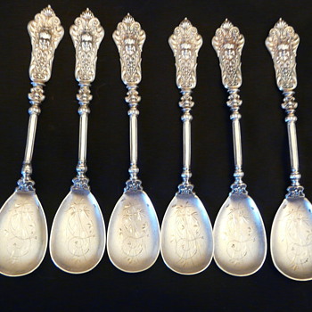 6 Sterling Dessert Spoons Continental (Europe) Renaissance Rivival