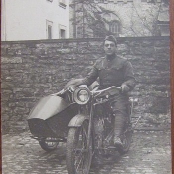 RPPC of WW1 soldier on motorcycle with sidecar