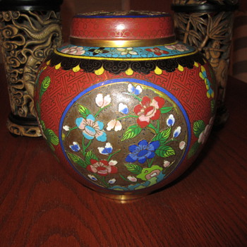 Antique Cloisonne Urn // Vase...Multi Color (8 or 9) Enamel On Brass 6.5" 