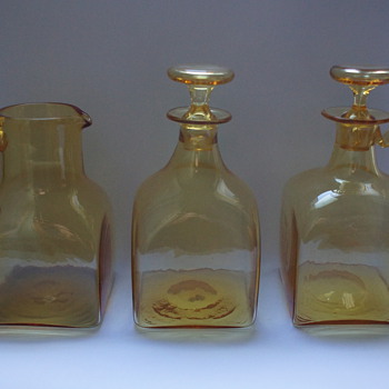 Amber jug, Decanter, and Claret Jug - Art Glass