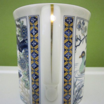 IMARI BONE CHINA Blue/Glod/Mustard/Sky/White/Aqua Mist CUP/MUG - Ducks & Flowering Trees on River Bank SCENE