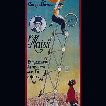 French Circus Poster Black Man on Bicycle  - Posters and Prints