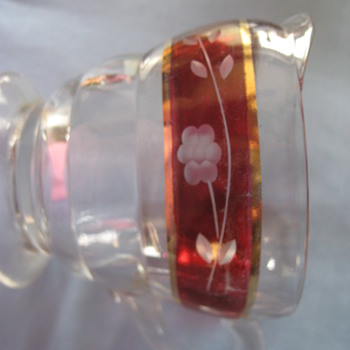 WHAT IS THIS? Depression Glass Creamer-Red dip gold trim - Glassware