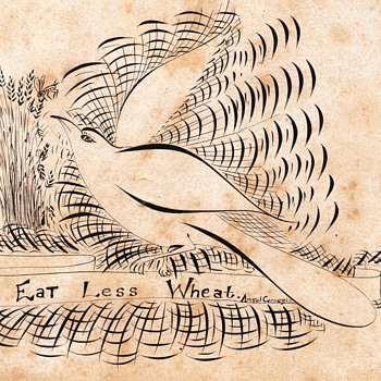 Calligraphy Dove Drawing with Odd Message collection Jim Linderman Unsolved Mystery - Folk Art
