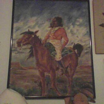 FOLK ART NATIVE AMERICAN OIL PAINTING