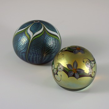 Orient & Flume Floral Swirl & Feathered Paperweights - Art Nouveau