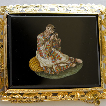 Micro Mosaic brooch depicts a lady taken from "I Costumi d'Italia" by Bartolomeo Pinelli