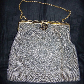 Hand Sewn French Beaded Purse/Gold Chain Handle