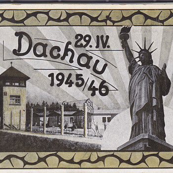 WWII Postcard with Dachau and Statue of Liberty 1945