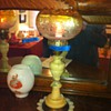 Antique Alabaster Table Lamp with Etched Glass Shade