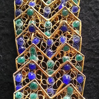 Italian Blue & Green Enamel Filigree Bracelet - Costume Jewelry