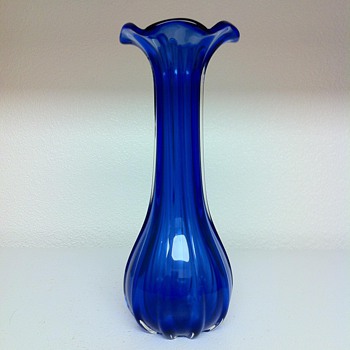 VTG Cobalt Blue Ruffled Vase - Art Glass