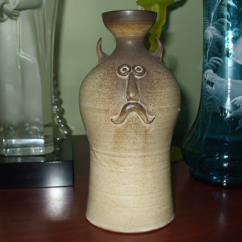 Mustached, Googley-eyed & Horney Fellow-Pottery Vase/Bottle by EVA LAPKA  - Art Pottery