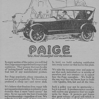 1919 - Paige Motor Car Advertisement