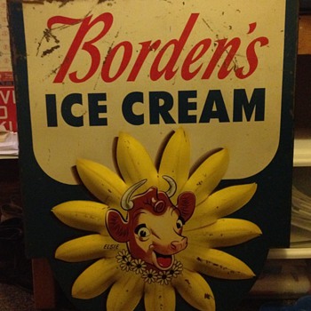Borden's Ice Cream Painted Metal Sign with Embossed Flower - Signs