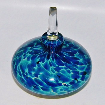 Art Glass Blue Perfume Bottle Signed HB 2000??  HeLp!!