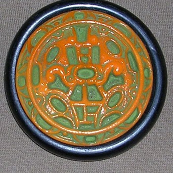 NIce vintage Large carved Bakelite (?) Japanese  ~ Asian Button