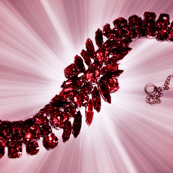 Siam Red Sherman Bracelet, Marquise and Square Stones With Aurora Borealis To Some Stones - Art Deco