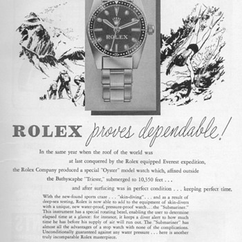 1954 - Rolex "Submariner" Watch Advertisement
