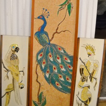Mid Century Modern Pebble Art Bird Pictures