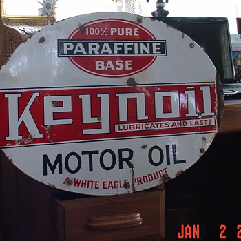 White Eagle Keynoil Motor Oil Double Sided Porcelain Sign
