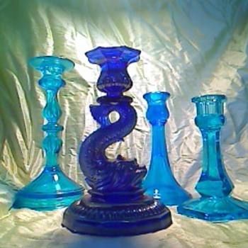 Mix blue glass candlesticks - Art Glass