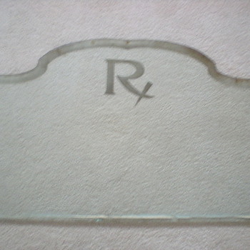 pharmacy Rx counter top glass   - Advertising