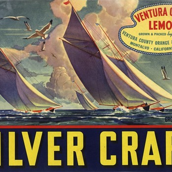 One off Ventura County vintage lemon crate label Silver Craft sailing