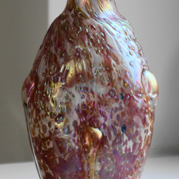 Fabulous Art Nouveau Pink Vase with Frit and Papillon decor. - Art Glass
