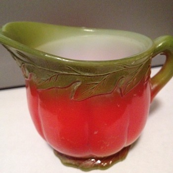 Green and Orange Milk Glass Creamer