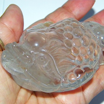 Vintage Carved Clear Quartz Chinese Legged Money Frog 3" x 2.25"