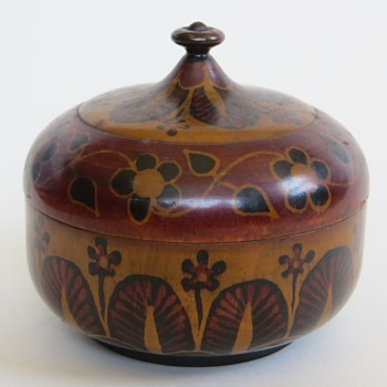 Beautiful Antique Treenware(?) Vessel, Hand Decorated, Signed & Dated 1922 - Folk Art