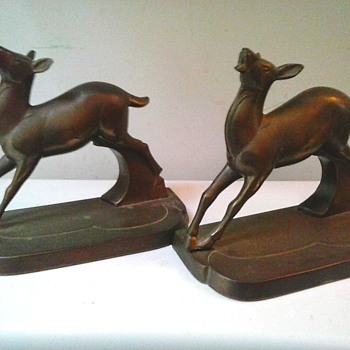 "FrankArt" Inc. Brass "Art Deco" Deer Bookends / Circa 1924-1935 - Books