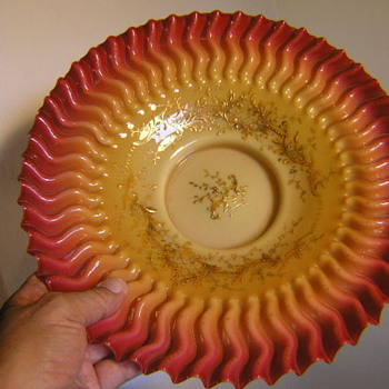 Old Victorian Brides Bowl. Plated Amberina? - Art Glass