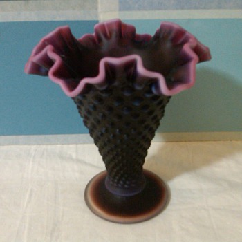 Fenton Plum Opalescent Hobnail Satin 8" Trumpet Vase: Not in Regular Line! - Glassware