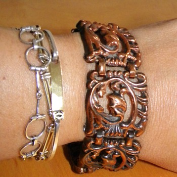 Vintage Deco Copper Intricate Panel Bracelet Huge!  