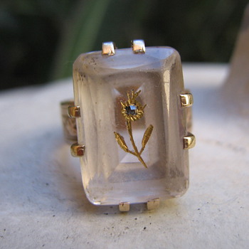 1920's rose gold crystal stone? cocktail ring - Fine Jewelry