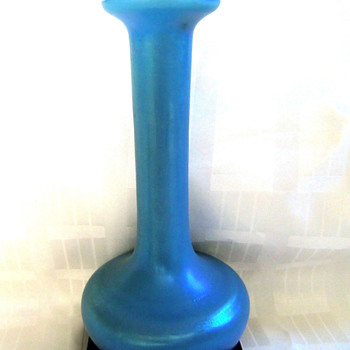 #401 Posting! Kralik Blue Iridescent/Iridized Cased Bulb Vase 8" - Art Glass