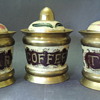 Brass & Enamel Coffe, Tea, Sugar Canisters