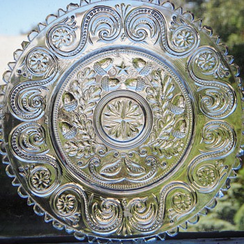 Antique EAPG Glass Plate w/Initials 'S G M'~Acorn Design~Sandwich!?