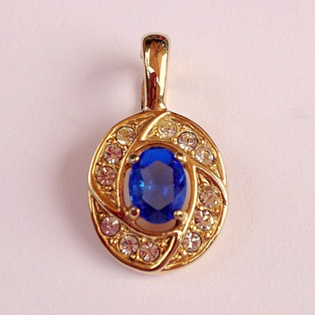 Royal Blue and Gold Snap On Pendant - Costume Jewelry