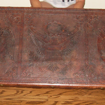 antique hand carved leather topped table - Furniture