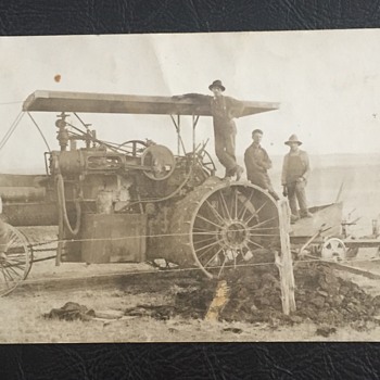 Antique RPPC Large Steam Engine Farm Tractor and Plow - Photographs