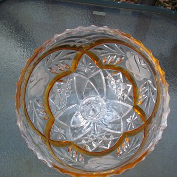 GLASS  CANDY DISH WITH  YELLOW GLASS - Glassware