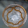 GLASS  CANDY DISH WITH  YELLOW GLASS