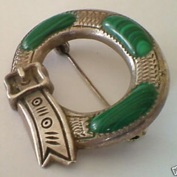 Antique Victorian Silver Malachite buckle brooch