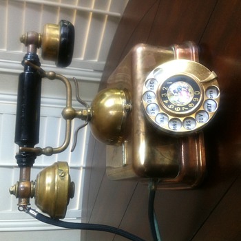 Brass Telephone with Picture Inlay - Telephones